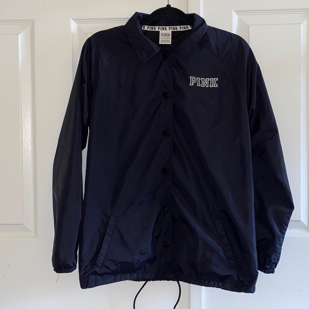 NWOT PINK Black and Silver Reflective Windbreaker Jacket with Logo